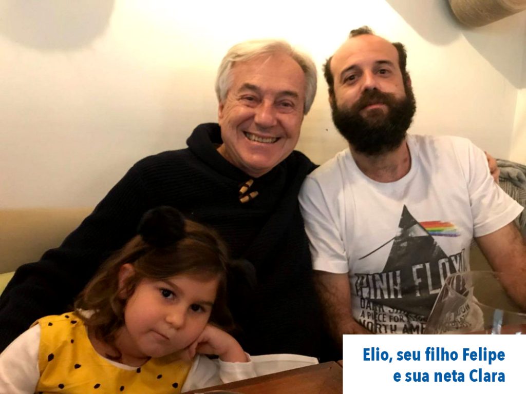 Elio com o filho Felipe e a neta Clara